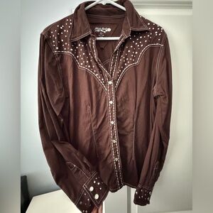 Adobe Rose Brown Studded Western Shirt Womens Large